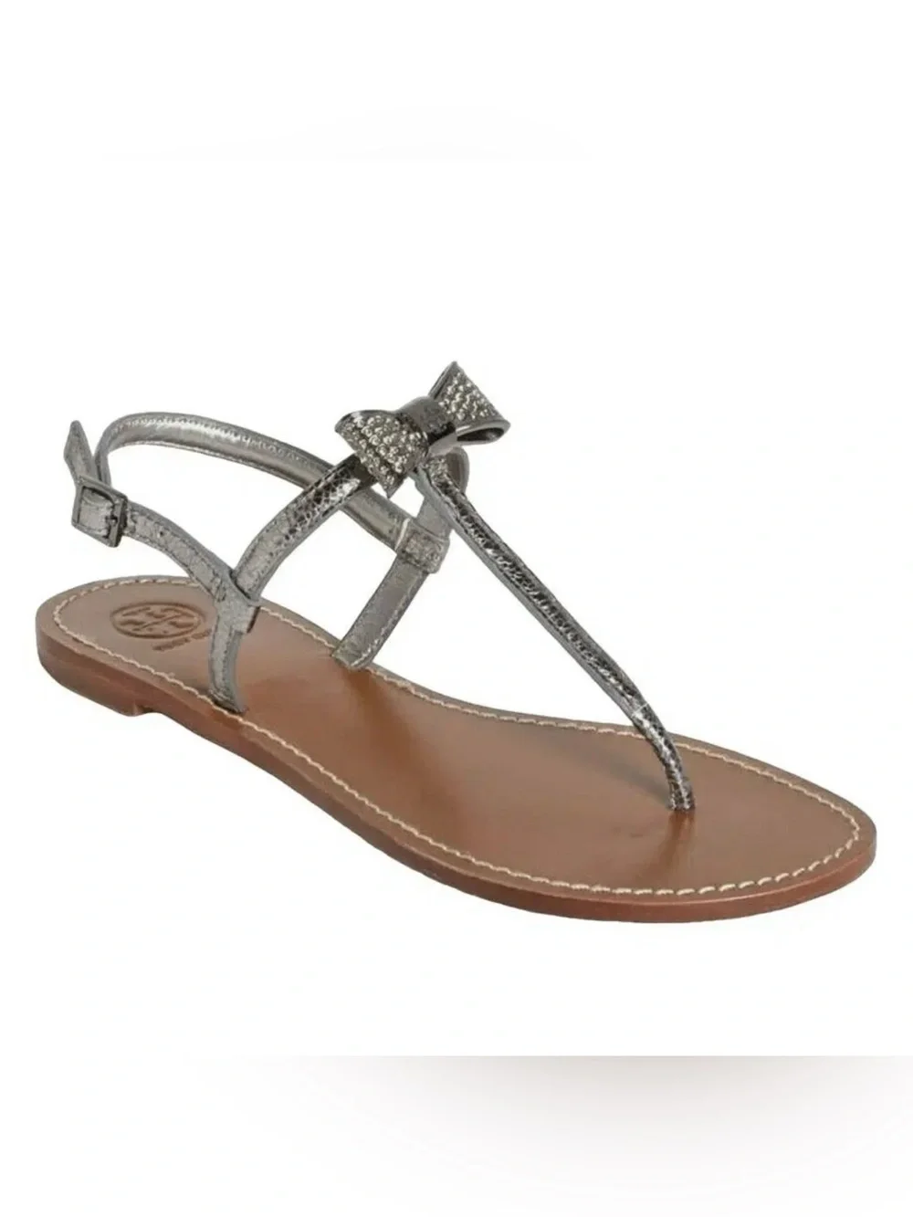 Tory Burch Pave Bow Thong Leather Sandals 7.5